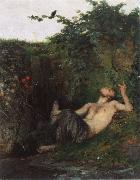 Arnold Bocklin Faun Whistling to Blackbird oil painting on canvas